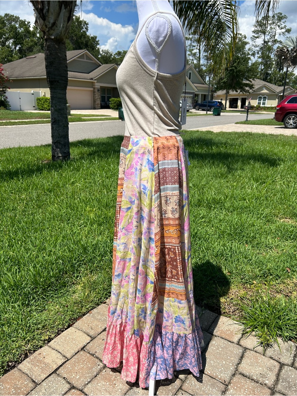 NWT🌷Free People Santa Eulalia Patchwork Printed Ruffle Hem A-Line Maxi Skirt - Picture 8 of 16